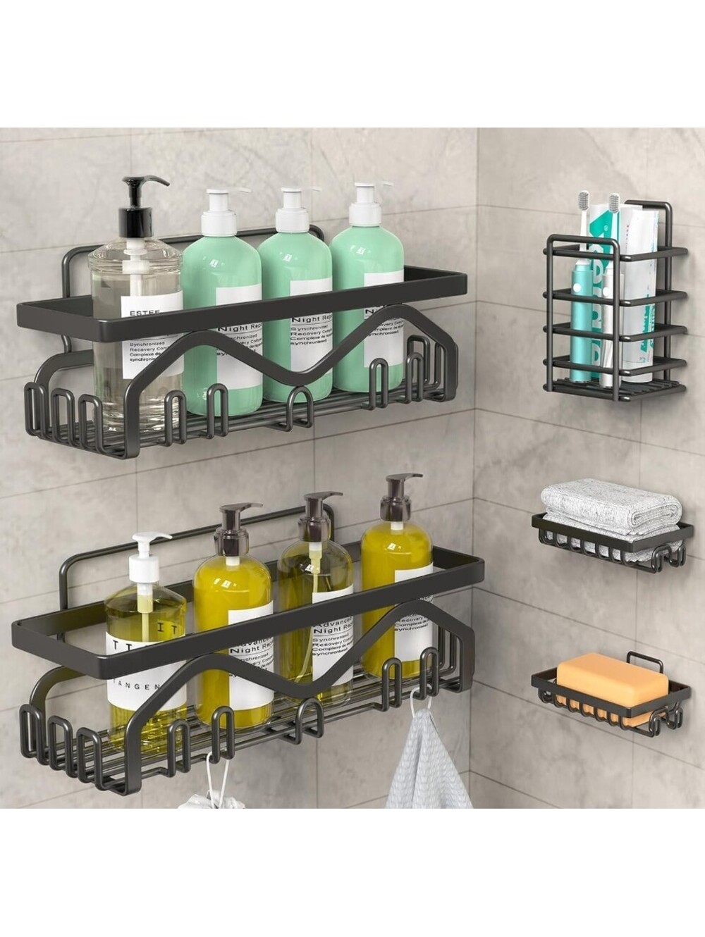 Coraje Shower Caddy, Shower Shelves [5 Shelves], Adhesive Shower Organizer